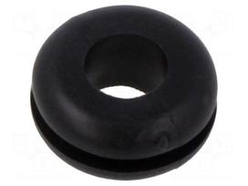 Grommet | Ømount.hole: 9.5mm | Øhole: 6.4mm | black | 0÷80°C | PVC