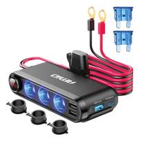 Automobilių ir motociklų prekės, elektronika, navigacija, CB radijas // Automobilių elektronikos komponentai : Montavimo kabeliai : Saugikliai : Jungtys // Rozdzielacz rozgałęźnik trójnik zapalniczki + woltomierz ładowarka usb usb-c 12v 24v amio-03782