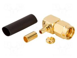 Connector: RP-SMA | plug | reverse,female | angled 90° | 50Ω | PTFE
