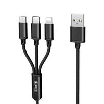 Kabelis iLike  Charging Cable 3 in 1, USB, Type C, Lightning, CCI02 Black