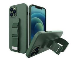 Nugarėlės dėklai iLike Samsung Galaxy A22 5G Rope case gel TPU airbag case cover with lanyard Dark Green