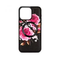 Nugarėlės dėklai Evelatus Apple iPhone 15 Pro Leather Case Zipper Design Flower Black