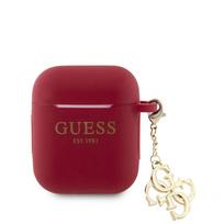 Nugarėlės dėklai Guess Apple Airpods 1/2 Case Silicone Classic Logo Gold With 4G Charm Magenta