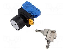 Switch: rotary with key | 22mm | Stabl.pos: 1 | NO | black | none | IP65