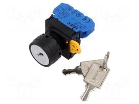 Switch: rotary with key | 22mm | Stabl.pos: 2 | NO | black | none | IP65