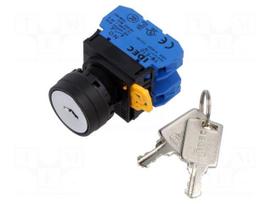 Switch: rotary with key | 22mm | Stabl.pos: 2 | NO x2 | black | none