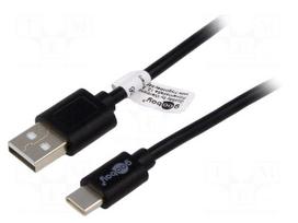 Cable | USB 2.0 | USB A plug,USB C plug | nickel plated | 3m | black