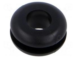 Grommet | Ømount.hole: 9.5mm | Øhole: 6.4mm | black | 0÷80°C | PVC