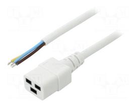 Cable | 3x1.5mm2 | IEC C19 female,cables | PVC | Len: 5m | white | 16A