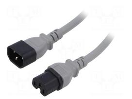 Cable | 3x14AWG | IEC C14 male,IEC C15 female | PVC | 5m | grey | 15A