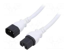 Cable | 3x14AWG | IEC C14 male,IEC C15 female | PVC | 5m | white | 15A