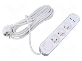 Extension lead | 3G1mm2 | 3m | PVC | white | Sockets no: 5 | 13A | H05VV-F