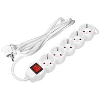 Elektros prekės // Maitinimo prailgintuvų, skirstytuvų ir UK bei USA adapterių rinkinys // Przedłużacz 5-krotny 2P+Z (Schuko) z wyłącznikiem, 1,5m H05VV-F 3x1,5mm2, Imax=16A, płaska wtyczka, biały