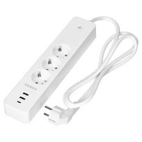 Elektros prekės // Maitinimo prailgintuvų, skirstytuvų ir UK bei USA adapterių rinkinys // Przedłużacz z 3 gniazdami Schuko z uziemieniem i wyłącznikiem 3xUSB, Tuya Smart Wi-Fi, biały