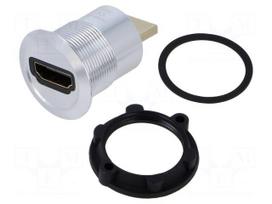Adapter | HDMI socket,HDMI plug | Body: silver | Thread: M22 | 1÷10mm