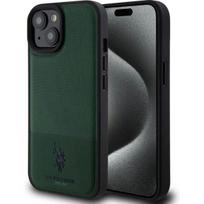 Nugarėlės dėklai U.S. Polo PU Apple iPhone 15 Leather Mesh Pattern Double Horse Case Green
