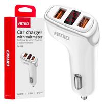 Mobilieji telefonai ir priedai // USB automobilių įkrovikliai // Ładowarka samochodowa 2x usb-a + woltomierz 3.1a amio-03887