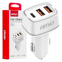Mobilieji telefonai ir priedai // USB automobilių įkrovikliai // Ładowarka samochodowa 2x usb-a + usb-c 32w amio-03890