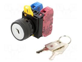 Switch: rotary with key | 22mm | Stabl.pos: 2 | NC + NO | black | none