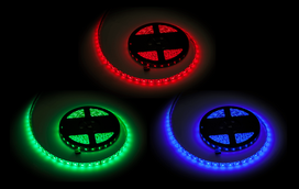 LED juostos // 12V LED juosta vidaus apšvietimui // Sznur diodowy 5m Rebel  (300x5050 SMD) RGB, wodoodporny , 12V