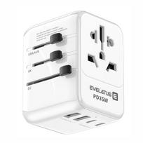 Adapteriai Evelatus  35W World Travel Adapter 1PD & 2 Type-C & 2 USB Charger  09051 White