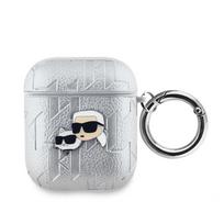 Nugarėlės dėklai Karl Lagerfeld - Karl Lagerfeld PU Embossed Karl and Choupette Heads Case for AirPods 1/2 Silver