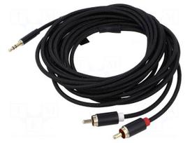 Cable | Jack 3.5mm 3pin plug,RCA plug x2 | 5m | textile
