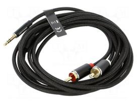 Cable | Jack 3.5mm 3pin plug,RCA plug x2 | 3m | textile