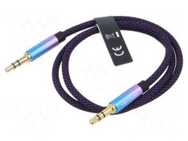Cable | Jack 3.5mm 3pin plug,both sides | 0.5m | black | textile