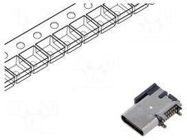 Connector: USB C | socket | SMT | PIN: 16 | side,angled 90° | USB C | 5A