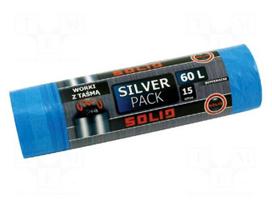 Trash bags | LDPE | blue | with tape | 60l | 15pcs | Silver Pack