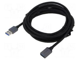 Cable | USB 3.0 | USB A socket,USB A plug | nickel plated | 3m | black