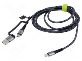 Cable | USB 2.0 | USB A plug,USB C plug,both sides | 3m | black-grey