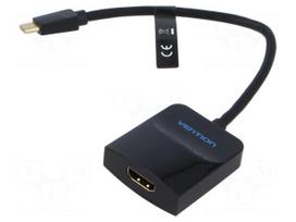 Adapter | HDMI socket,USB C plug | gold-plated | 0.15m | black | ABS