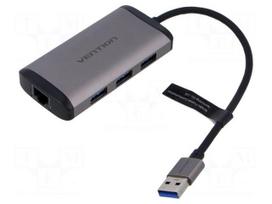 Hub USB | RJ45 socket,USB A socket x3,USB A plug | USB 3.0 | black