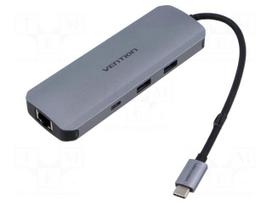 Hub USB | OTG,USB 3.0,USB 3.1 Gen 1 | PnP | grey | Number of ports: 9