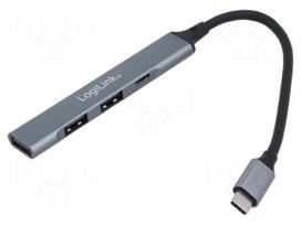 Hub USB | USB A socket x3,USB C socket,USB C plug | PnP | grey