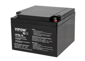 Akumuliatoriai ir baterijos // 12V, 6V, 4V akumuliatorius švino-rūgšties hermetiškas AGM VRLA // Akumulator żelowy VIPOW 12V 26Ah