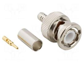 Connector: BNC | plug | male | straight | 50Ω | crimped | for cable | PTFE