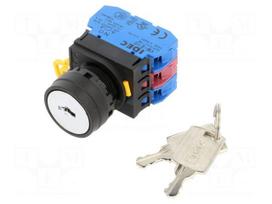 Switch: rotary with key | 22mm | Stabl.pos: 2 | NC + NO x2 | black