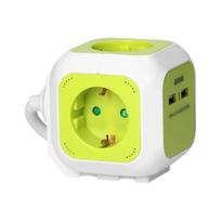 Elektros prekės // Maitinimo prailgintuvų, skirstytuvų ir UK bei USA adapterių rinkinys // Przedłużacz Kostka 4-krotny(Schuko) z ładowarką 2xUSB 1,4m limonkowy