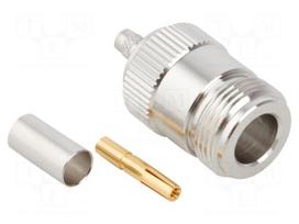 Connector: N | plug | female | straight | 50Ω | crimped | for cable | PTFE