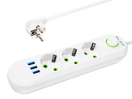 Elektros prekės // Maitinimo prailgintuvų, skirstytuvų ir UK bei USA adapterių rinkinys // 98-216# Przedłużacz sieciowy ps-320 3-gniazda 3xusb 2m biały 3x1mm