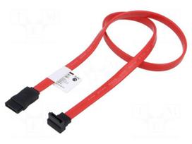 Cable: SATA | SATA plug,SATA plug angled | 0.5m | red | Core: Cu | 26AWG