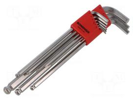 Wrench: hex key-set | spherical | ProTanium®,steel | long | 9pcs.