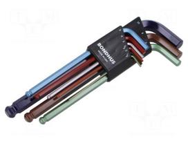 Wrench: hex key-set | spherical | ProTanium®,steel | long | 9pcs.
