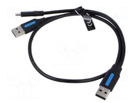 Cable | USB 2.0 | USB A plug x2,USB C plug | nickel plated | 0.5m