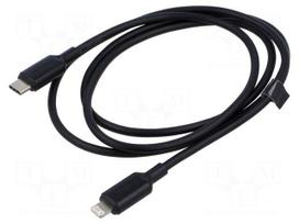Cable | Apple Lightning plug,USB C plug | nickel plated | 1m | black