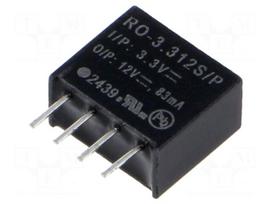 Converter: DC/DC | 1W | Uin: 2.97÷3.63VDC | Uout: 12VDC | Iout: 83mA