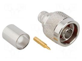 Connector: N | plug | male | straight | 50Ω | crimped | for cable | PTFE